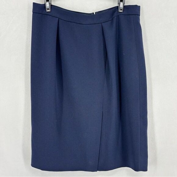 J. Crew Womens Size 6 Navy Pencil Skirt Back Slit Pleated Front Zip Back - Picture 1 of 10